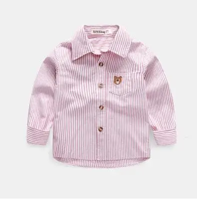 stripe pink Коллекция года, Осенняя детская одежда рубашки для мальчиков однотонные повседневные хлопковые рубашки с длинными рукавами и стоячим воротником для маленьких мальчиков, Детская рубашка, Топ - Цвет: stripe pink