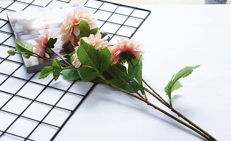 Роскошный длинный стебель Dahlia Guanyin Искусственные цветы из шелка DIY Свадебные украшения на день рождения Домашний декор для стола Флорес