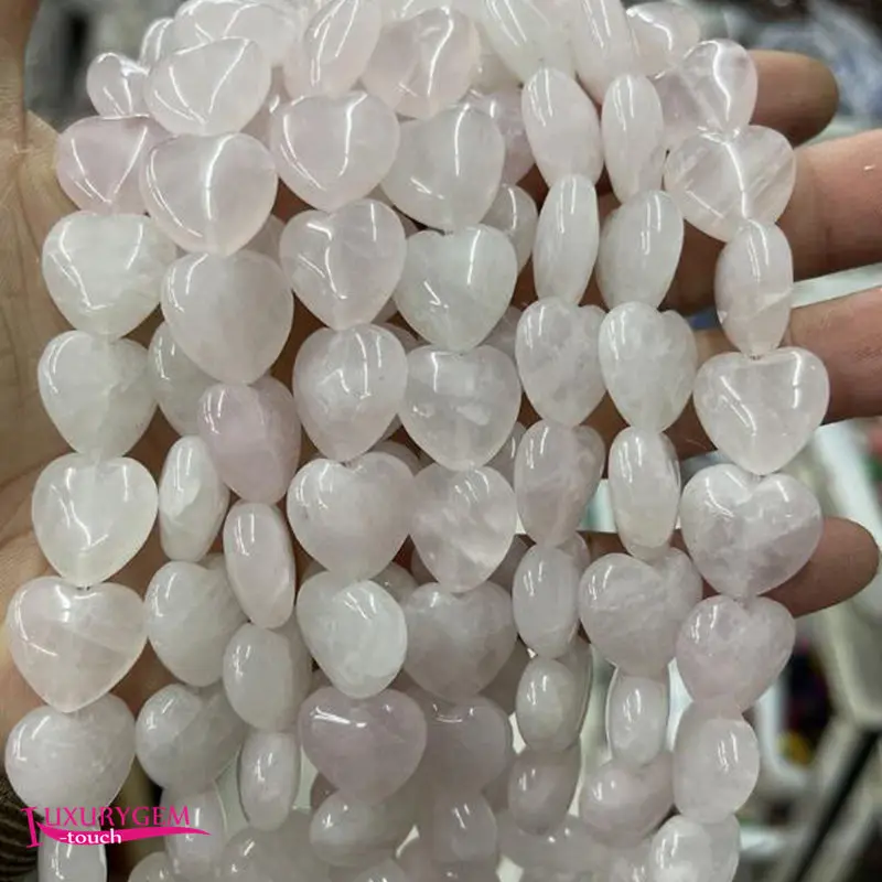 Natural Light Pink Crystal Stone Loose Bead 16mm Smooth Heart Shape DIY Gem Jewelry Making Accessories 1a4373  - buy with discount