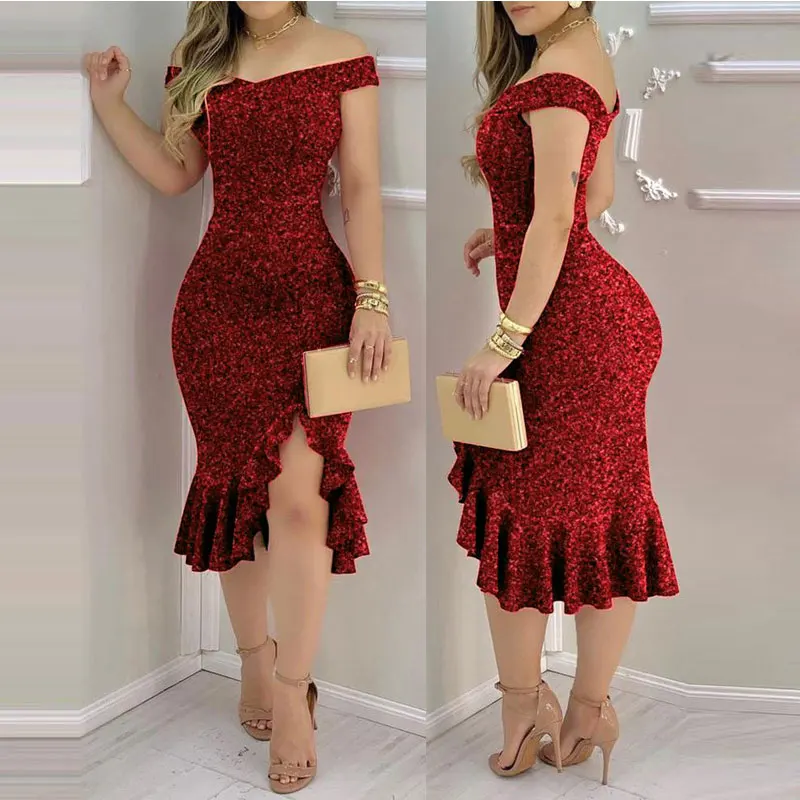 

2021 Summer Women's Dress One-Shoulder Temperament Fashion Party