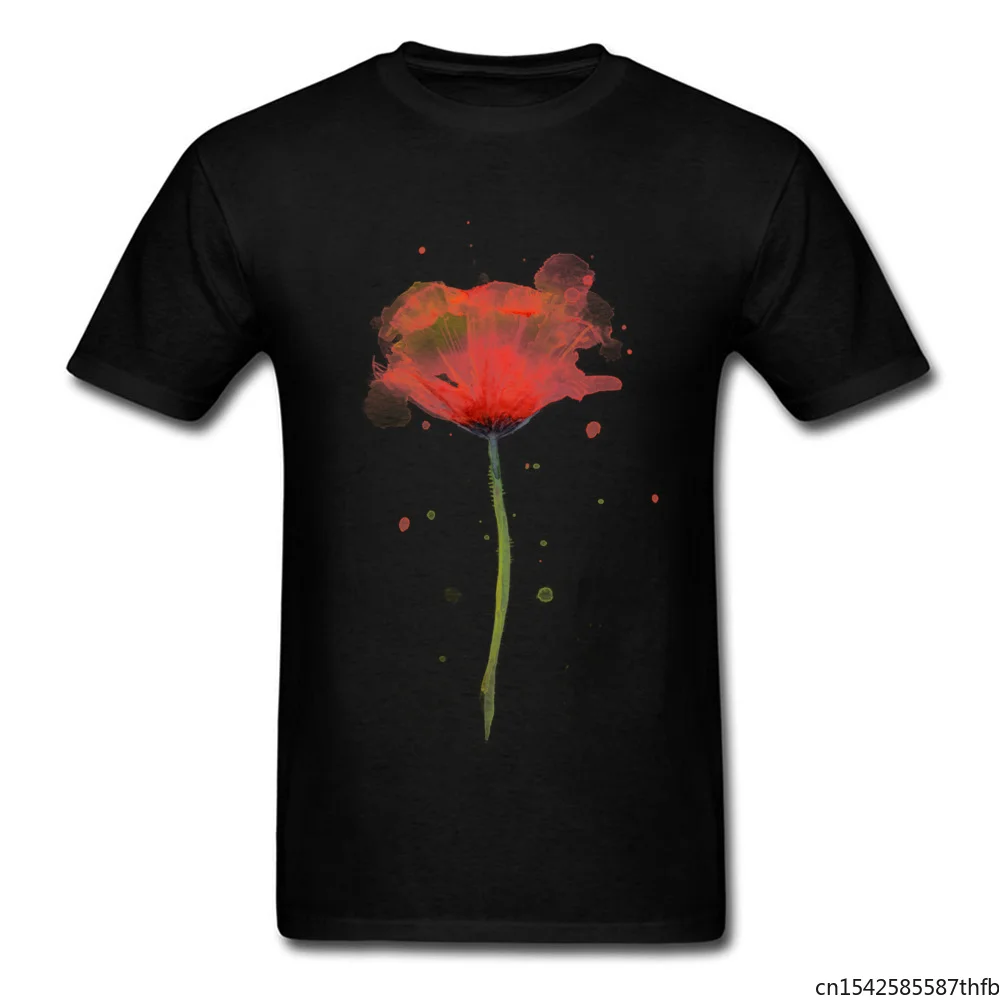 

Red Rose Watercolor T-Shirt Normal Prevailing Round Collar Fabric Tops Shirt Tee-Shirt Homme Men