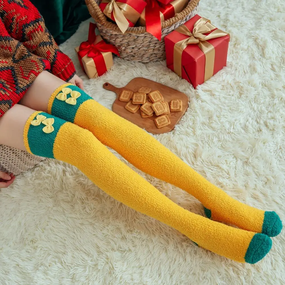 

Christmas Long Socks Female Winter Thick Coral Fleece Stockings Cute Cartoon Keep Warm Knee High Socks