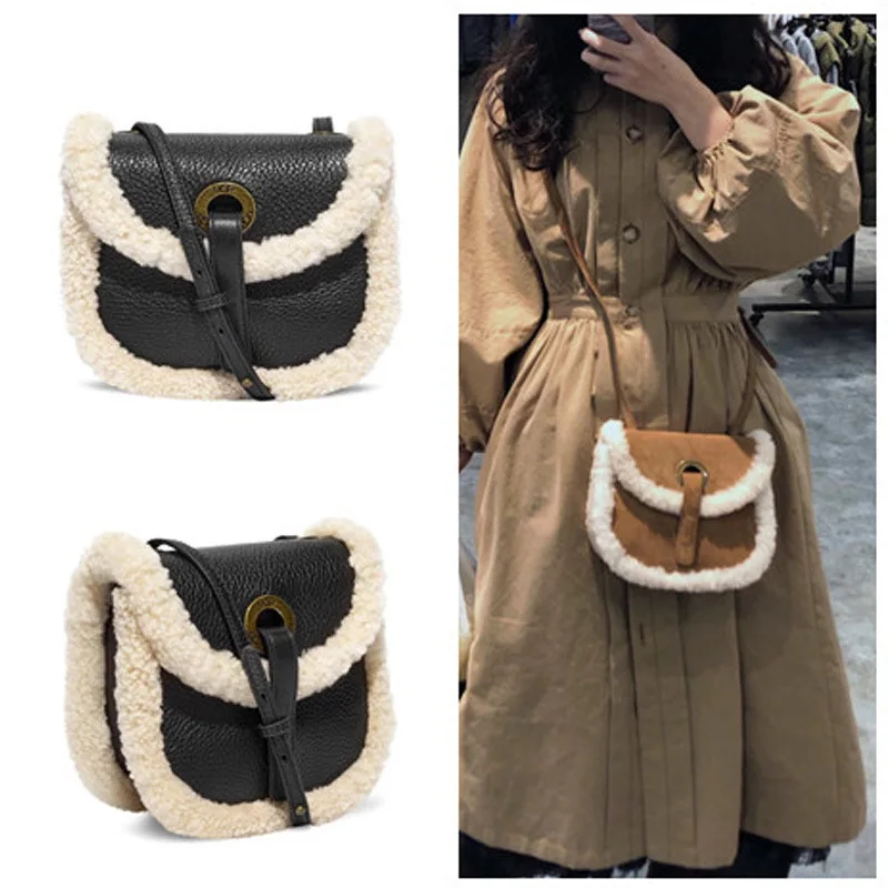 Jollque женская сумка через плечо зимние меховые седельные сумки кожаные на для