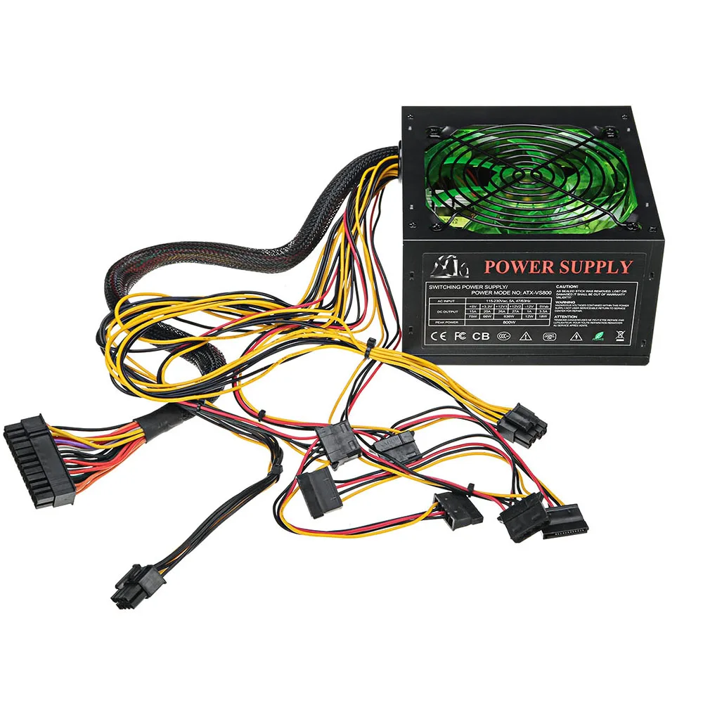 Блок питания 120 мм 800 Вт со светодиодным вентилятором для компьютера 110 ~ 220 В
