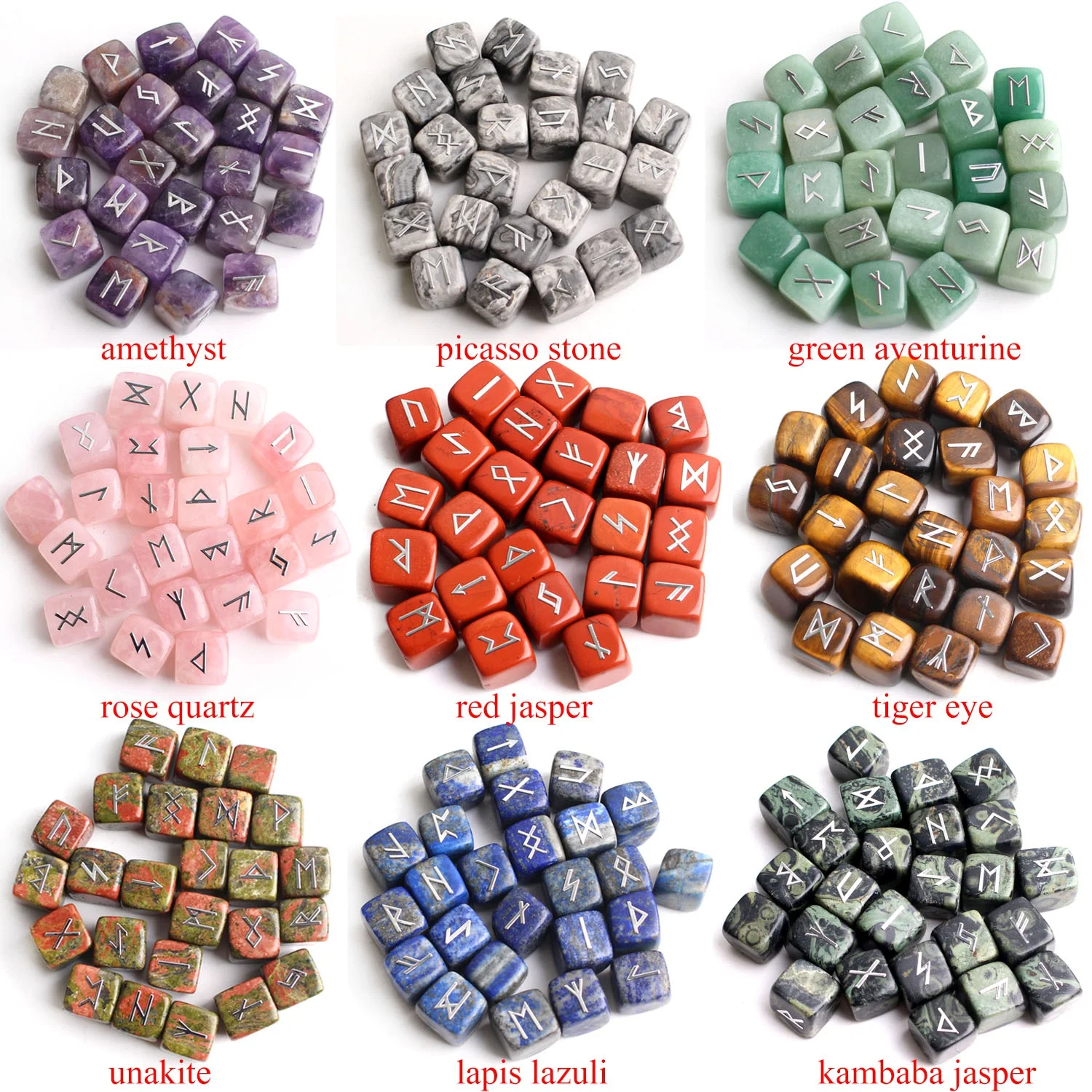 

25Pcs Natural Chakra Various Cube Crystals Runes Metal Sticker Symbol Fortune-telling Divination Rock Stones Reiki Healing Gift