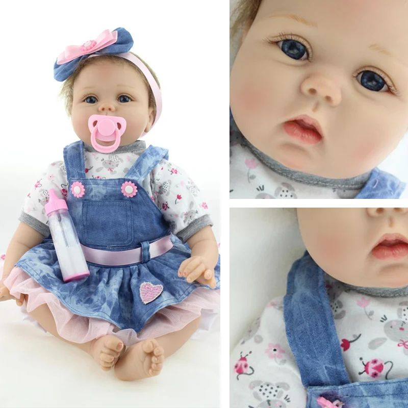 NPKDOLL 22 дюйма 50 см Реалистичная кукла розовый свитер белое платье мягкое