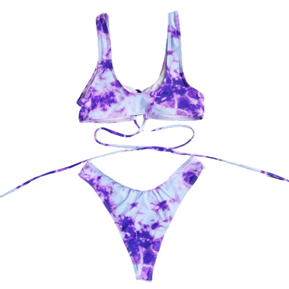 

2020 New Sexy Women Summer Swimwear Bikini Set Split Swimsuit Tie-dyed Printed High Waist Pants Women Swim Suit Push Up Swimsuit