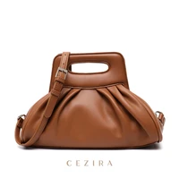 cezira 2021 women fashion handbags luxury designer pu vegan leather top handle bag pleated shoulder hobo purse female crossbody