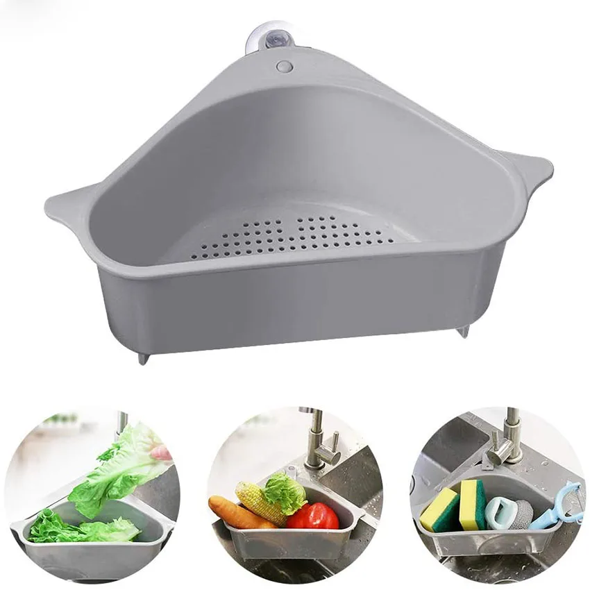 

Kitchen Sink Drain Basket Vegetable Fruit Storage Rack Triangular Sink For Soap Sponge Brush Holder Drainage Kitchen Organizers