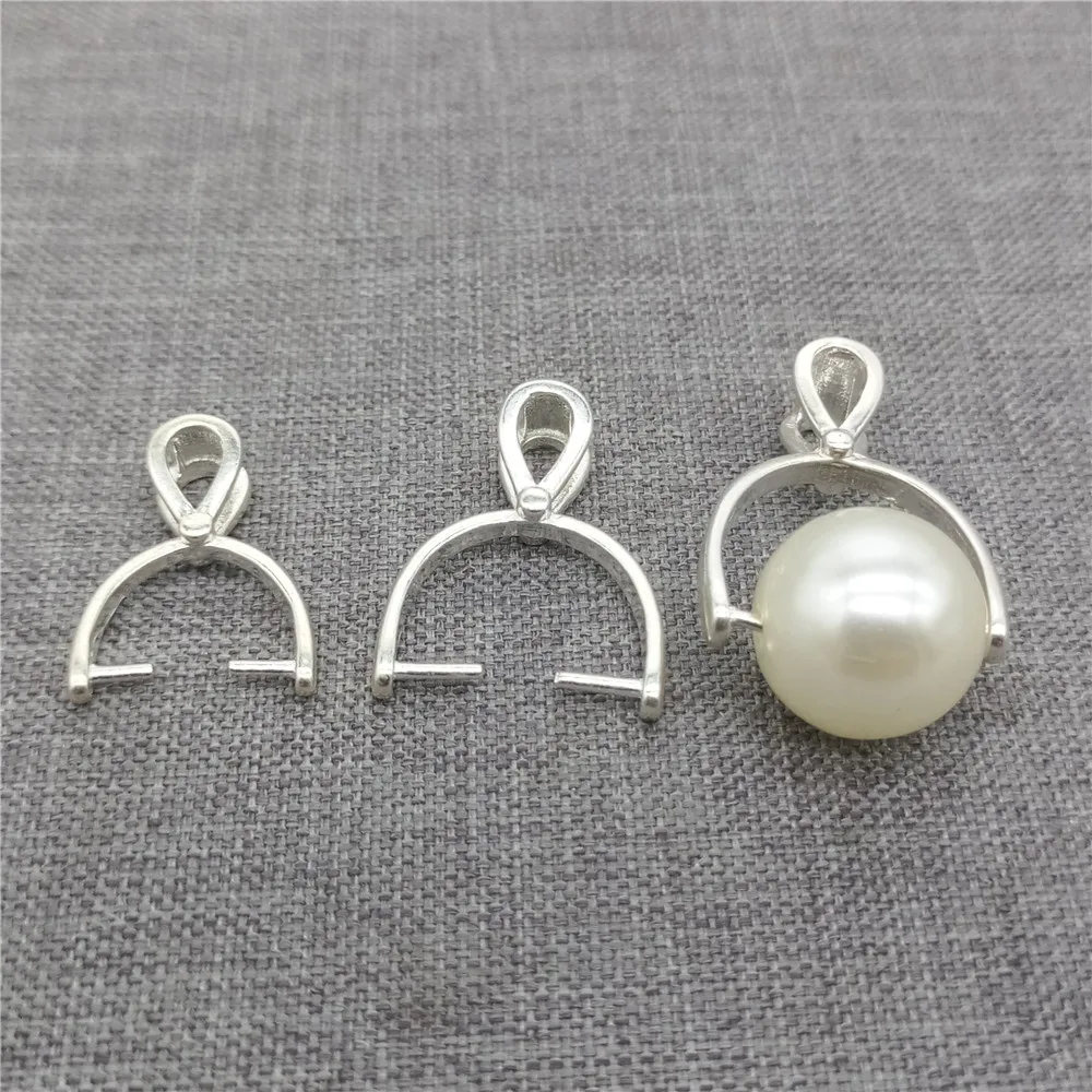2pcs of 925 Sterling Silver Pendant Pinch Bail Drops for Half Drilled Pearl
