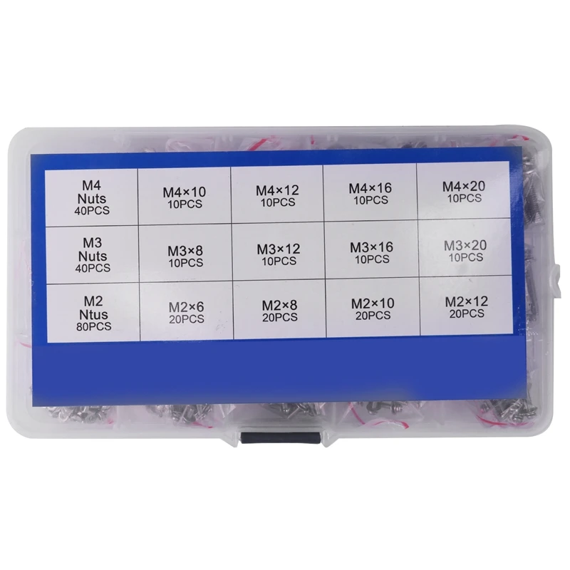

320Pcs M2 M3 M4 Screws Pan Head Screws Bolt And Nut Flat Washers Machine Screws Set Stainless Steel Screws
