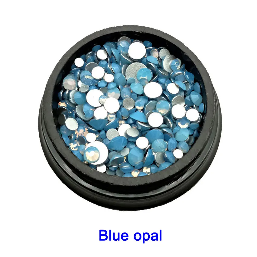 Blue opal 1 коробка Стразы для ногтей плоские стеклянные кристаллы 350 шт смешанный размер Charm очаровательные драгоценные камни декорации аксессуары для ногтей аксессуары - Цвет: Blue opal
