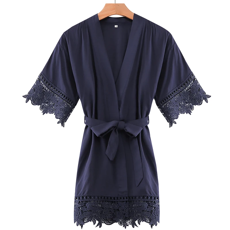 navy blue Халат с цветочным принтом для девочек комплект свадебной одежды, детские пижамы хлопковый Халат для сна кружевное ночное белье банное платье для свадьбы, Размер 10 лет - Цвет: navy blue