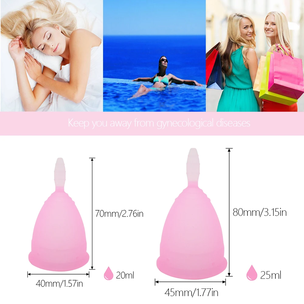 Medical Grade Silicone Menstrual Cup Set Feminine Hygiene Cups&Foldable Disinfection cup Menstrual Cup Coupe Menstruelle