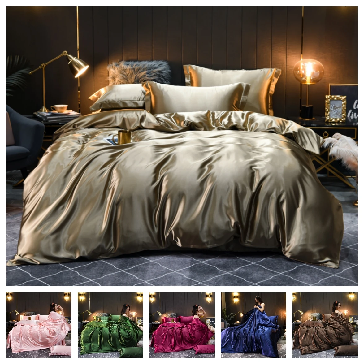 2021 Luxury 2 or 3 or 4pcs solid  Bedding Set  Duvet Cover Set with Zipper Closure Twin Queen King 16 patterns