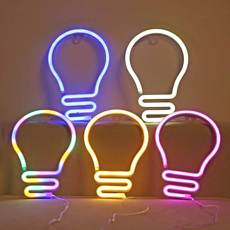 

LED Neon Light Bulb Shape Wall Lamps Party Gifts Sign Festival Lightning for Aesthetic Room Bedroom Decoration Navidad 2021