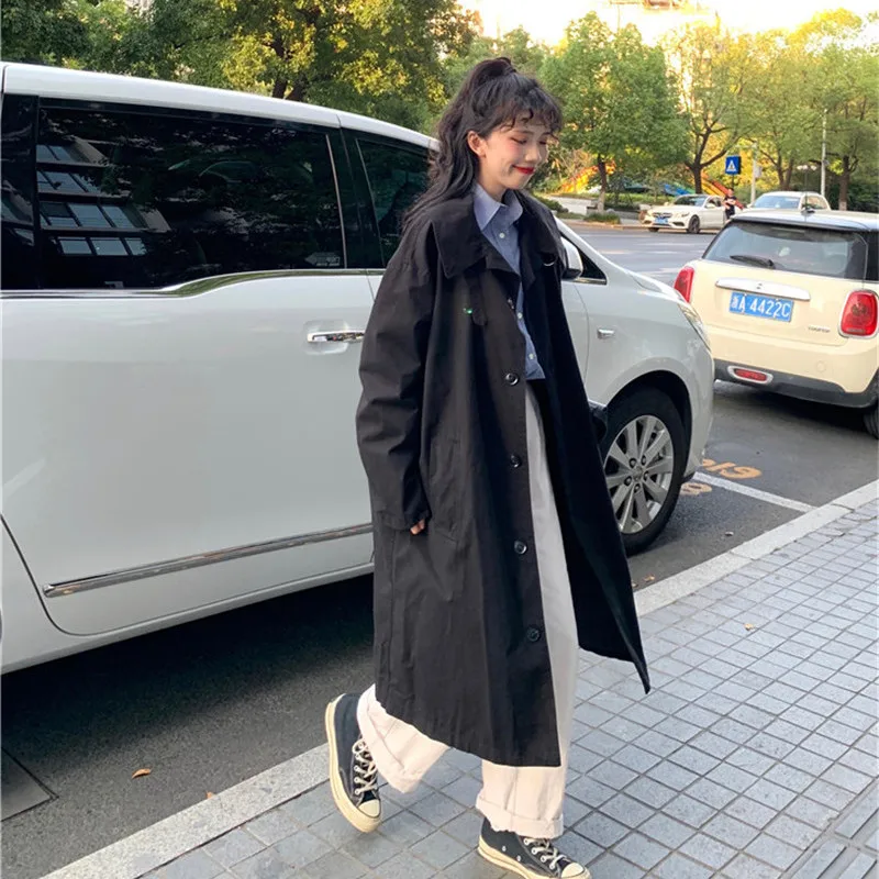 

HziriP 2021 Autumn Women Trench Single Breasted Solid Elegant Gentle Warm Windbreaker Vintage All-Match Office Lady Long Coat