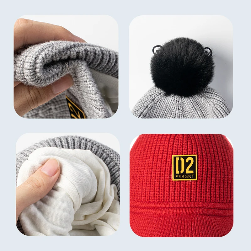 Baby Hat Cotton With Poms Letters Winter Warm Fur Ball Baseball Caps For Boys Girls Knitted Kids Headwear | Детская одежда и обувь
