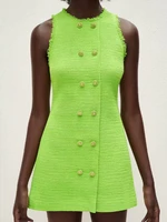 za summer new style womens clothing sweet round neck sleeveless short button embellished texture dress