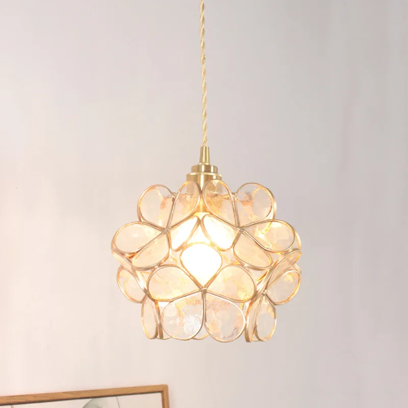 Современная креативная стеклянная люстра с цветами медный лепесток для спальни кабинета гостиной столовой