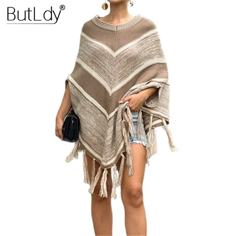 Пончо в полоску с круглым вырезом женская накидка кисточками женские накидки