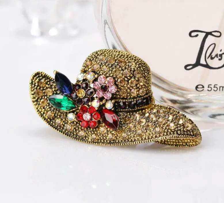 

Fashion Women Flower Lady Hat Rhinestone Crystal Brooch Pin Jewelry Aka Sorority Hijab Pins Scarf Buckle