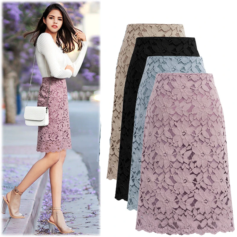 

Half-length lace skirt 2021 new women’s spring and summer large and slim medium-length a-line skirt wrap-around-the-hip skirt