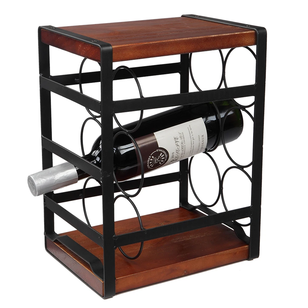 

Rustic Wood Countertop Wine Rack 6 Bottles Cabinet Stand Holders Wood Shelf Organizer Storage Wine Display