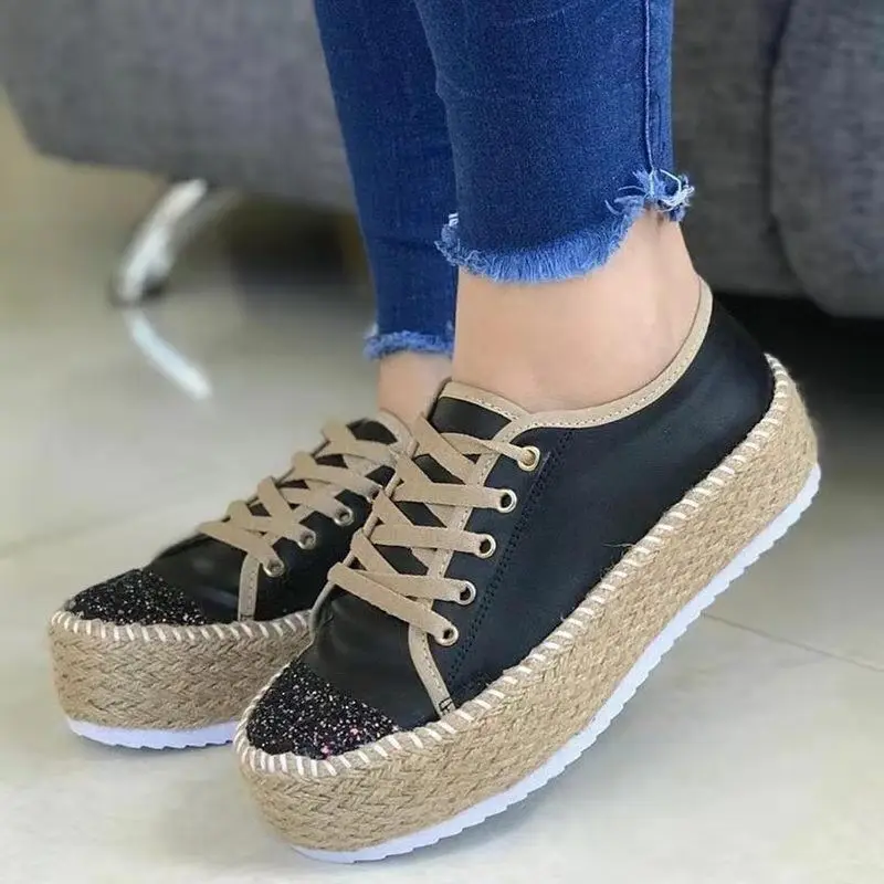 

Women's Shoes Hemp Rope Woven Platform Sneakers Sequined Straps Casual Running Shoes Lightweight Breathable Vulcanized Sneakers