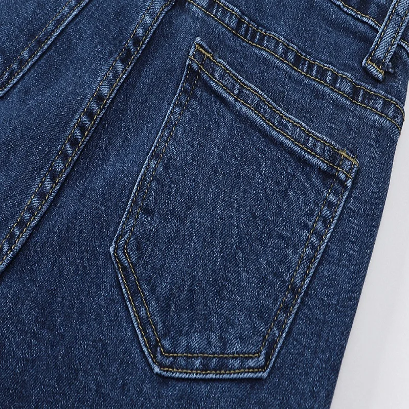 

Design sense of elasticity plus size straight slim personality slimming nine-point pants trendy jeans women