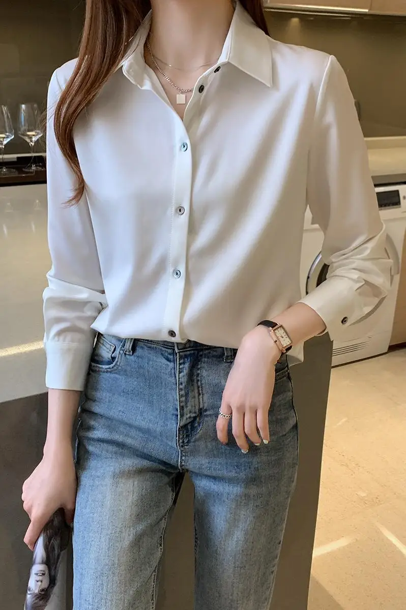 

COIGARSAM Office Lady Full Sleeve Shirt Womens tops New Spring Women shirts White 5186