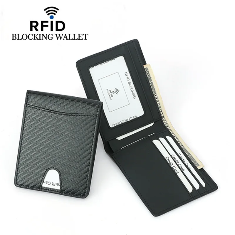 

New Carbon Fiber Slim Credit Card Holder Thin RFID Wallets Pu Leather Driver License Cover Holder For Men Card Wallet