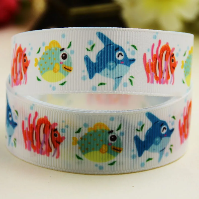 

7/8 "(22 мм) вечерние ленты с принтом рыбы из мультфильма, 10 ярдов, X-02787