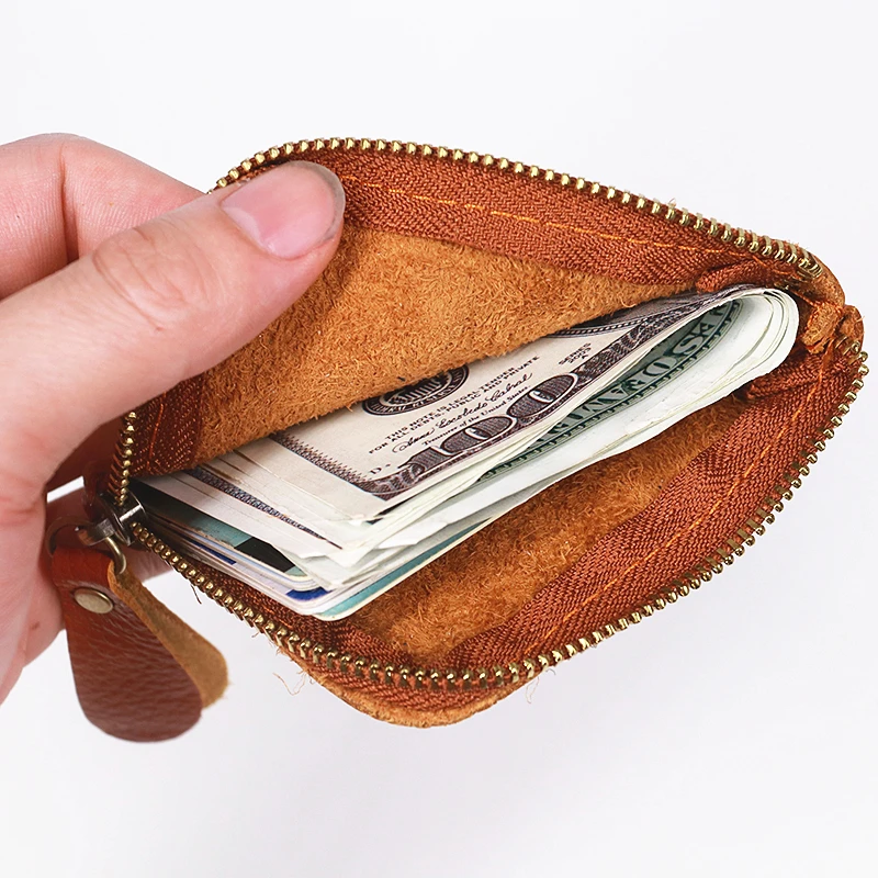 100% Натуральная Кожаная Монетница для Мужчин и Женщин, Винтажный Маленький Мини Короткий Застежка-Молния Монетный Мешок, Держатель Карт, Тонкий Кошелек Мужской Женский.