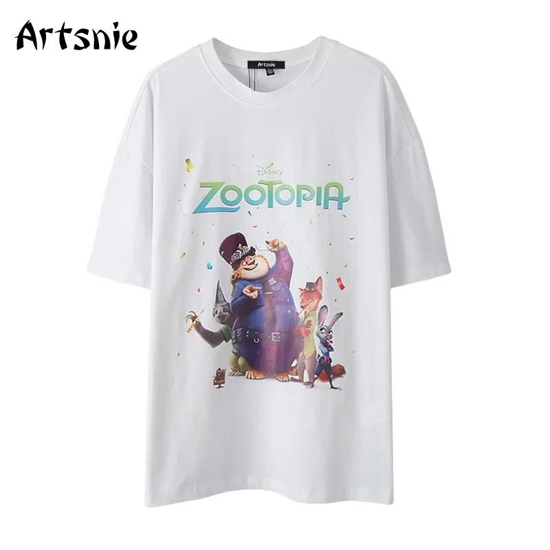 

Женская футболка с круглым вырезом Artsnie Disney Zootopia, Повседневная белая футболка с коротким рукавом, лето 2019