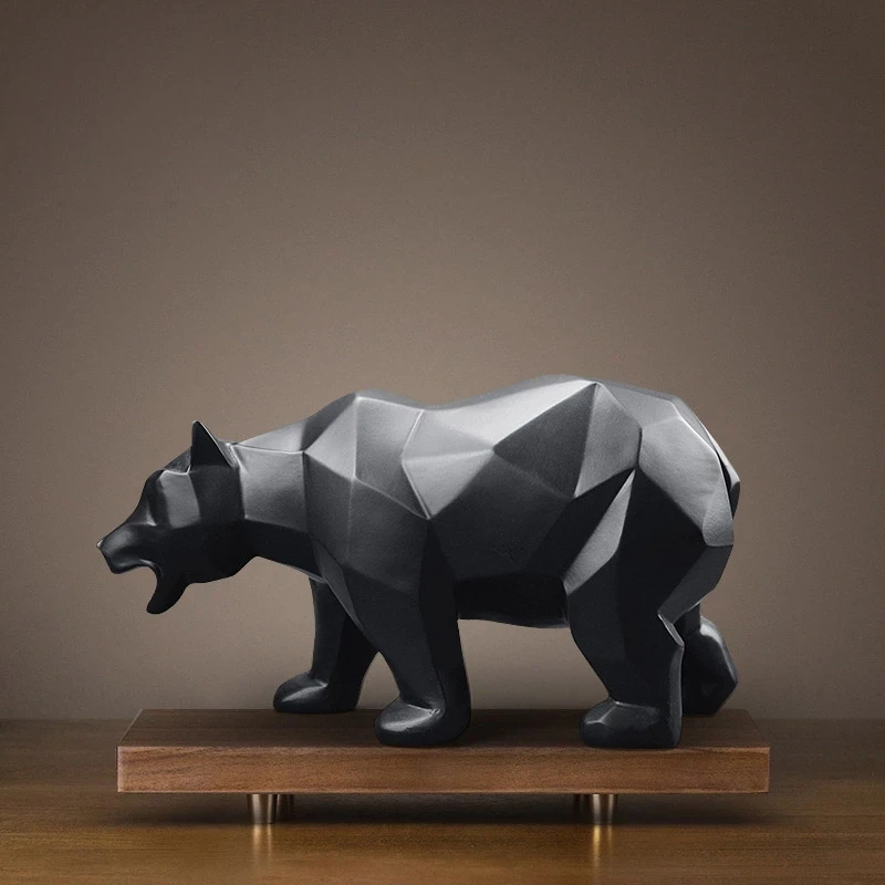 

Modern Resin Black Bear Statues Sculpture Decoration Geometric Crafts Gift TV Cabinet Office Statue For Decoration Garden Statue