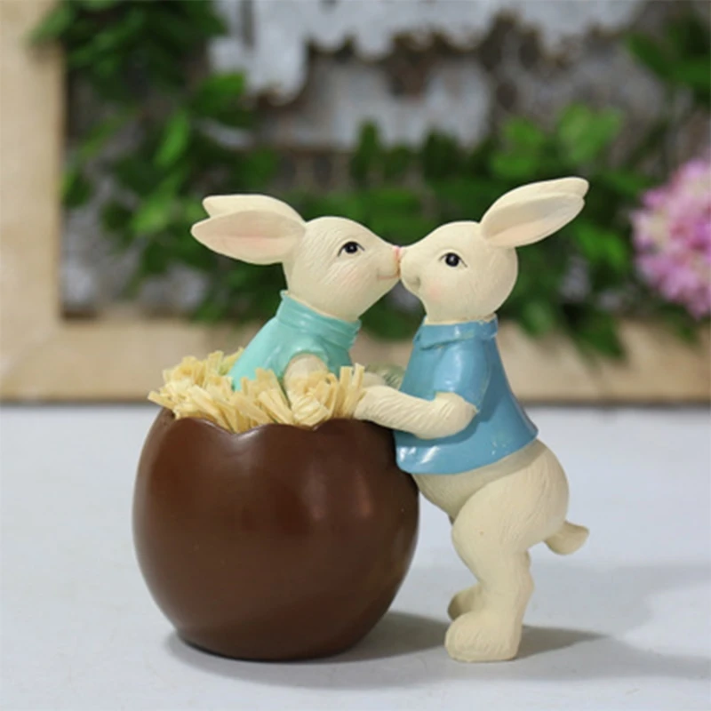 

Bunny Couple Eggshell Ornaments Spring Easter Decoration Micro Landscape Figurine Resin Miniature Fairy Garden Decor