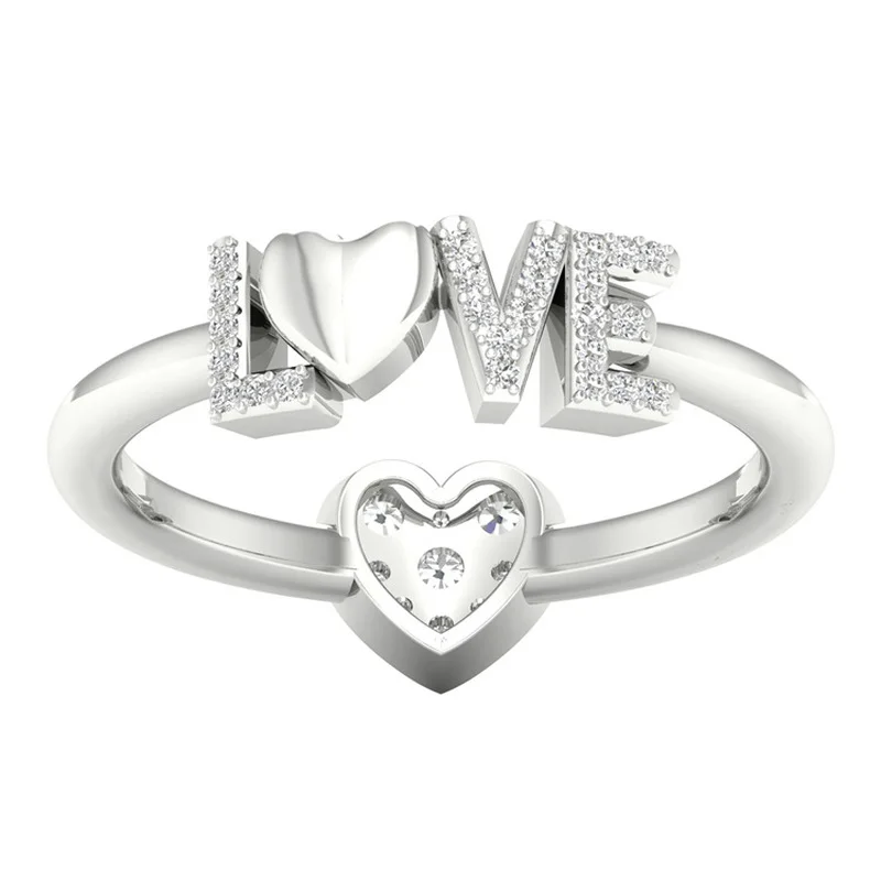 

Gu Li Romantic Double Heart Shaped Creative Love Fashion Crystal Rings For Women Ladies Valentina's Day Party Jewelry