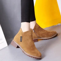 new style ladies shoes martin boots short tube rubber sole low heel womens boots round toe womens leather boots ladies shoes