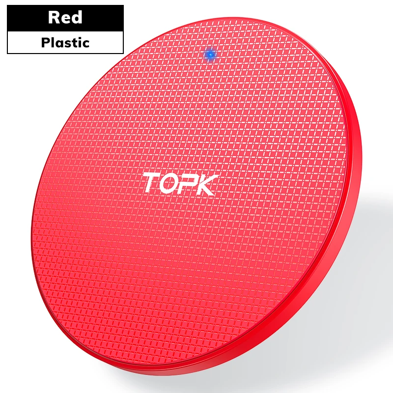 Red TOPK Беспроводное зарядное устройство 10 Вт для iPhone XR Xs Max X 8 Plus быстрая Беспроводная зарядная подставка для Xiaomi samsung S10 S9 Plus Note 8 9 10 - Цвет: Red