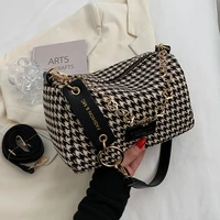 small chain houndstooth shoulder crossbody bags woolen cloth luxury designer women 2021 hit winter handbags and purse branded