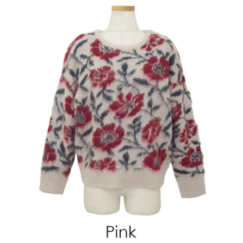 

2020 Korean Chic Ins Sweet Sweater Women Mohair O-neck Stitching Color Rose Sweet Bottoming Knitted Casual Pullovers Tops