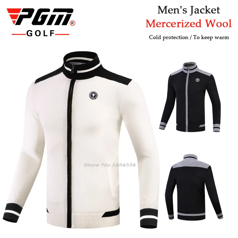 PGM Autumn Winter Clothes Golf Shirt Men Long Sleeve Sweater Jacket Stand Collar Thick Mercerized Wool Male cold-proof warmth