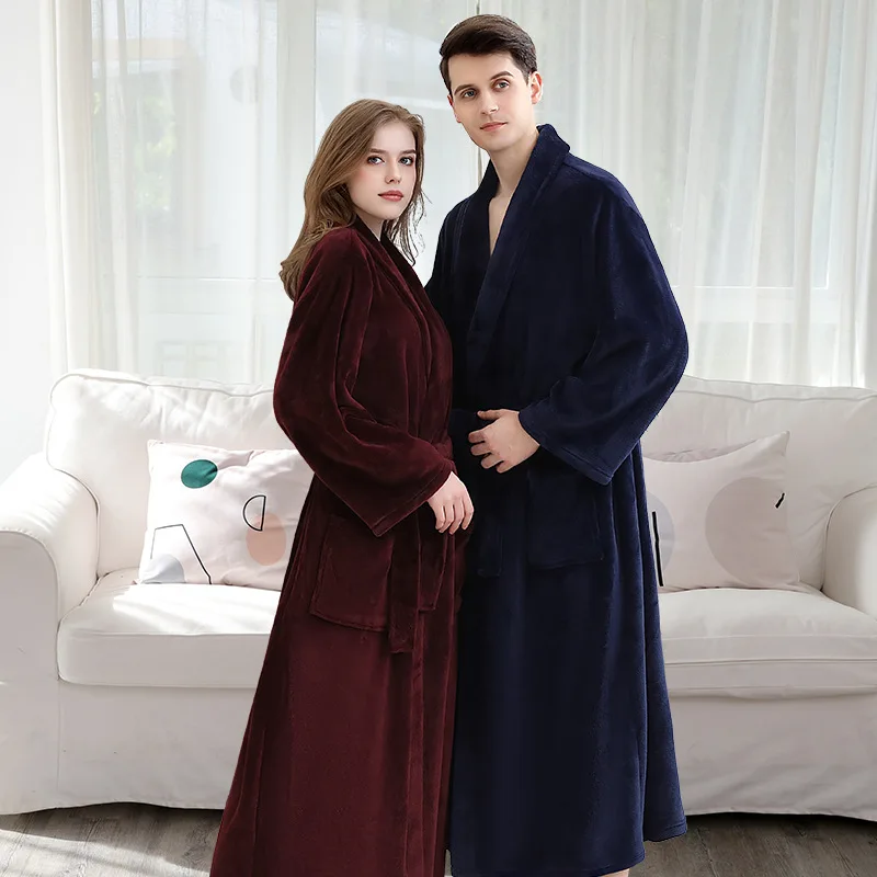 

Flannel Kimono Gown Oversize 3XL Couple Nightwear Bathrobe Winter Warm Loose Sleepwear Home Clothes Casual Plaid Nightgown