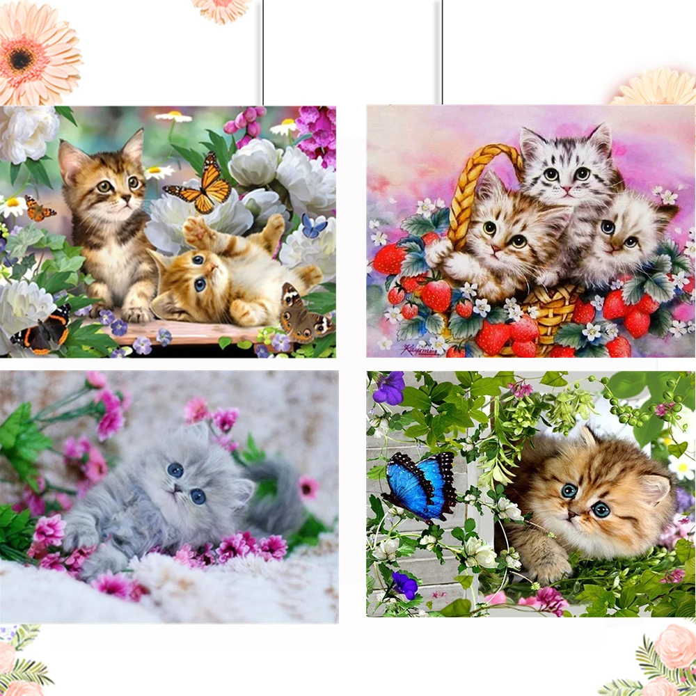 Алмазная картина полностью круглая вышивка кошка изображение животных