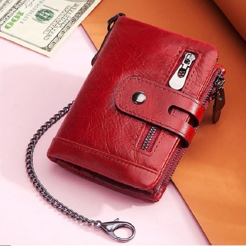 New Genuine Leather Women Wallet Female Red Color Coin Purse Small Walet Portomonee Zipper And Money Bag Lady Mini Card Holder images - 6
