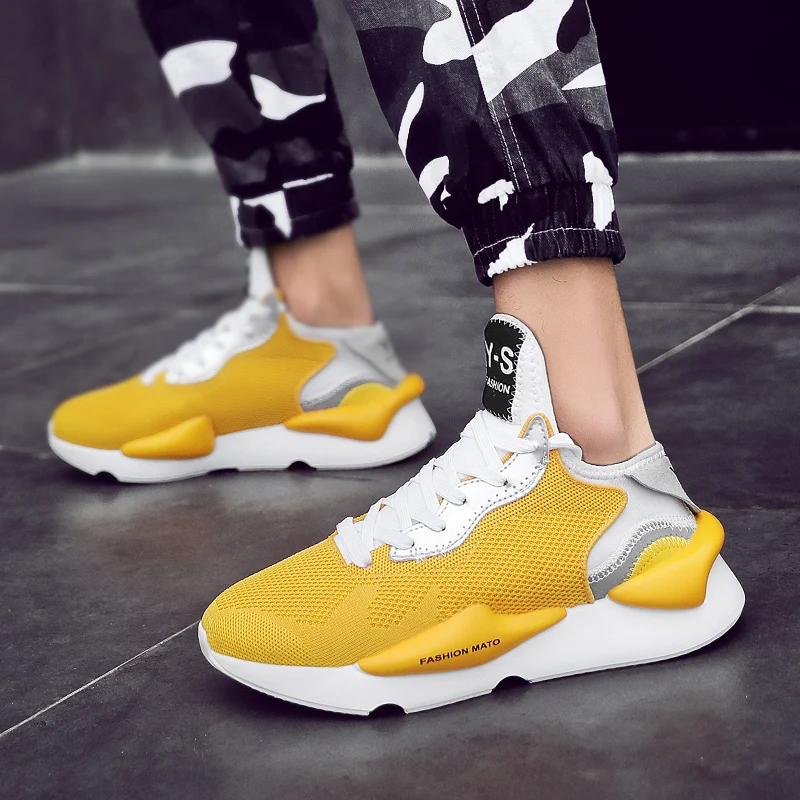 Мужские сетчатые кроссовки Желтые Повседневные туфли дышащие уличные в стиле