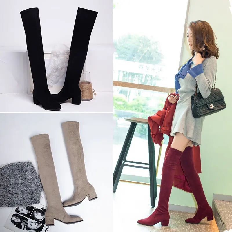 Тонкие женские сапоги коллекция 2009 года на высоком каблуке тонкие эластичные