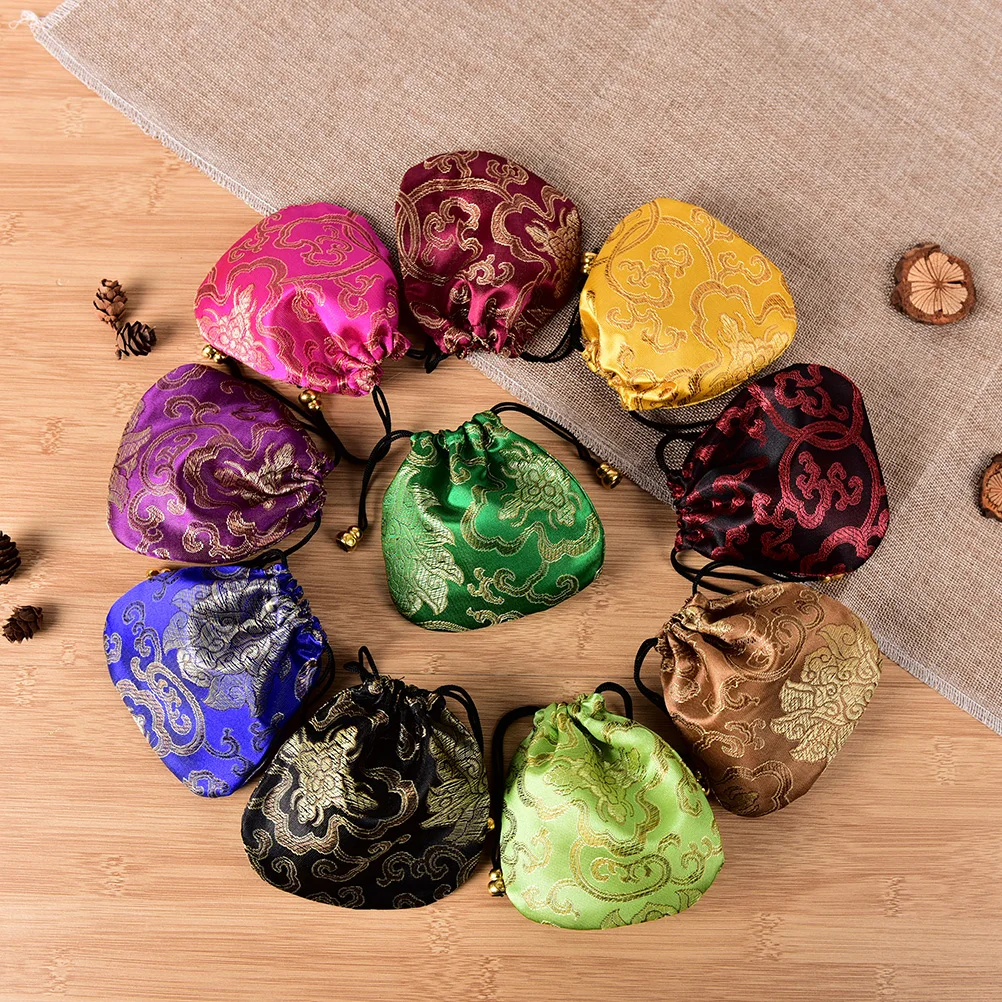 

10PCS Chinese Silk Embroidery Packaging Bags Jewelry Display Women Jewelry Storage Bag Mini Coin Purses