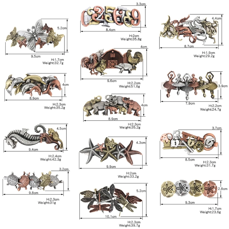 

5Pcs Vintage Hair Barrettes Retro French Hair Pins Butterfly Dolphin Hair Clips 16#